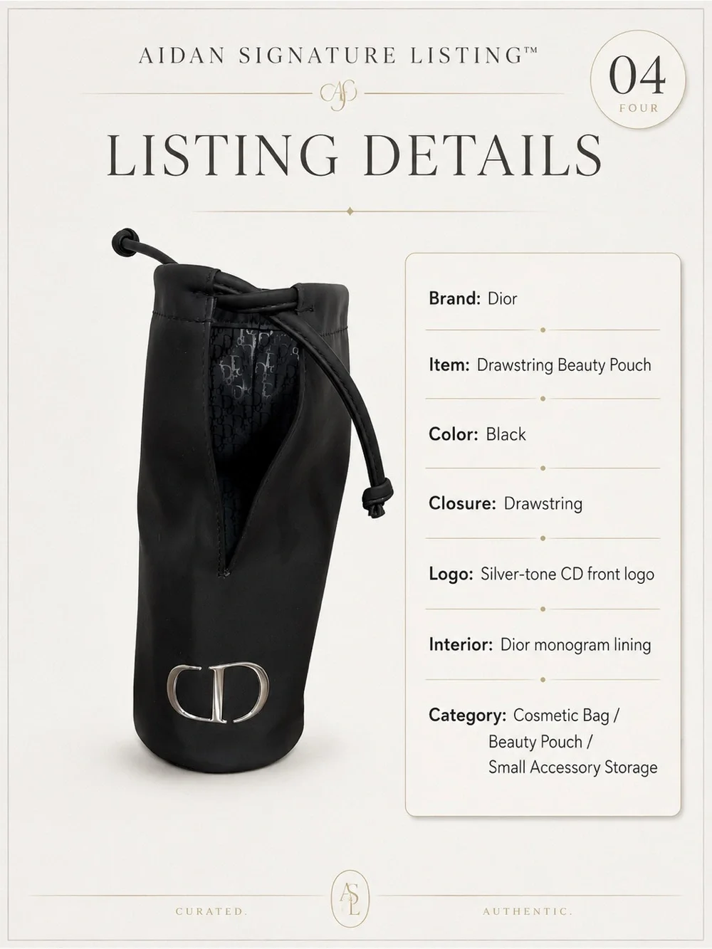 Dior Black CD Drawstring Beauty Pouch Cosmetic Bag